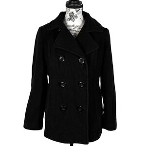 Jason‎ Kole Women's Size M Black Wool Blend Peacoat Jacket 6 Button Long Sleeve